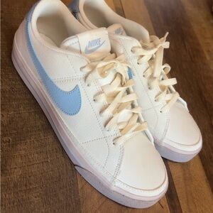 Nike White Sneakers with Light Blue Swoosh
